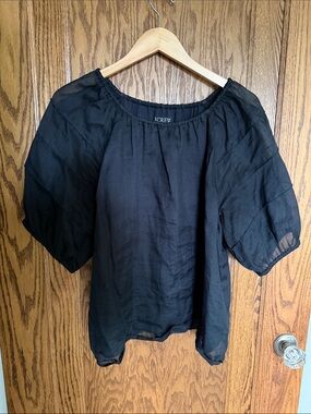 J. Crew Black Sheer Peasant Top